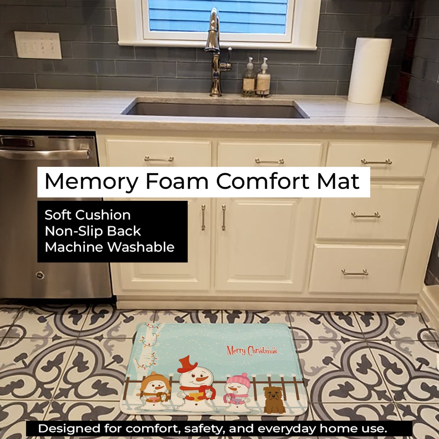Merry Christmas Carolers Glen of Imal Tan Memory Foam Kitchen Mat Machine Washable Anti-Fatigue Cushion Comfort Bath or Kitchen Rug