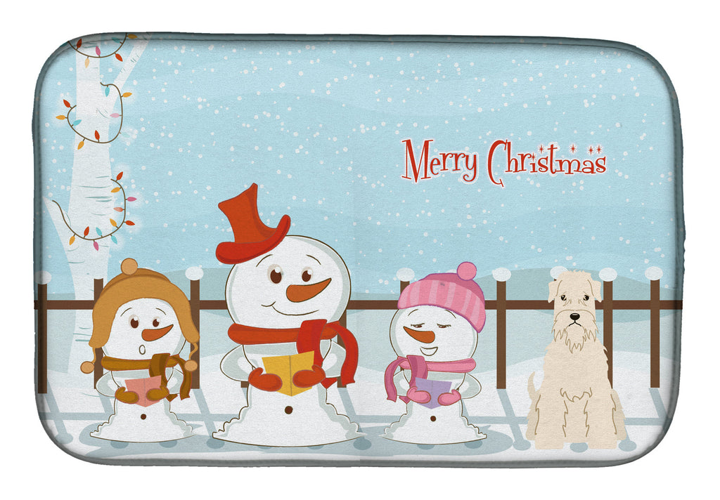 Merry Christmas Carolers Soft Coated Wheaten Terrier Dish Drying Mat Absorbent Dish Drying Mat Pad for Kitchen Counter Dish Drainer Mat for Countertop, 14 x 21", Multicolor