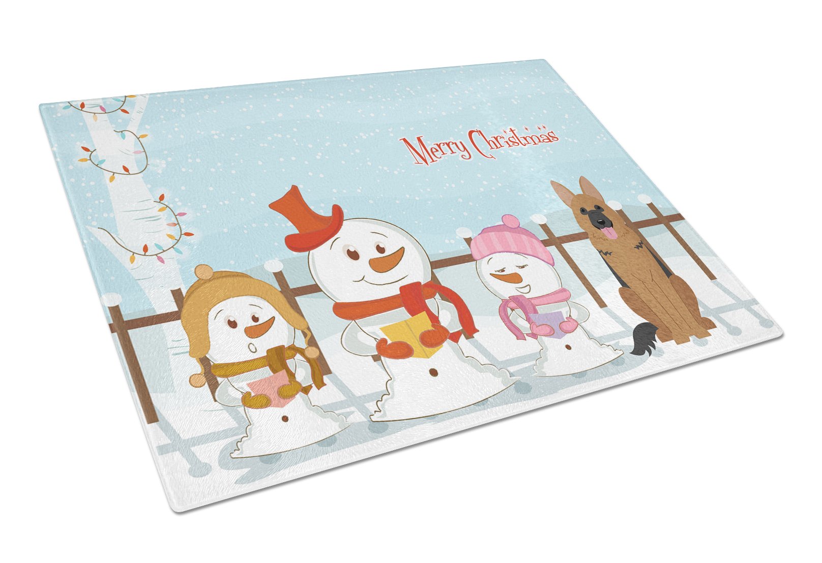Merry Christmas Carolers German Shepherd Cutting Board Tempered Glass Kitchen Cutting Surface, Heat Resistant Chopping, Non-Slip Feet, Food Prep & Serving