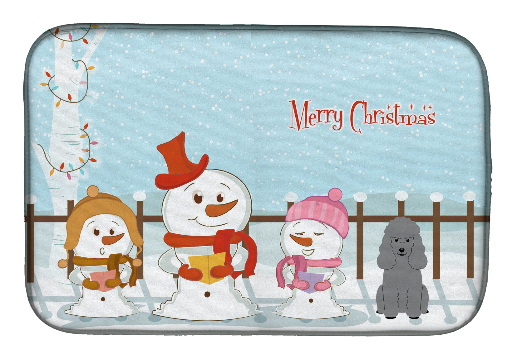 Merry Christmas Carolers Poodle Silver Dish Drying Mat Absorbent Dish Drying Mat Pad for Kitchen Counter Dish Drainer Mat for Countertop, 14 x 21", Multicolor