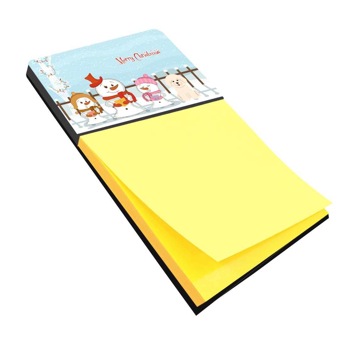 Merry Christmas Carolers Bichon Frise Watercolor Sticky Note Holder Refillable Dispenser Desk Accessory 3x3 Pad Gift