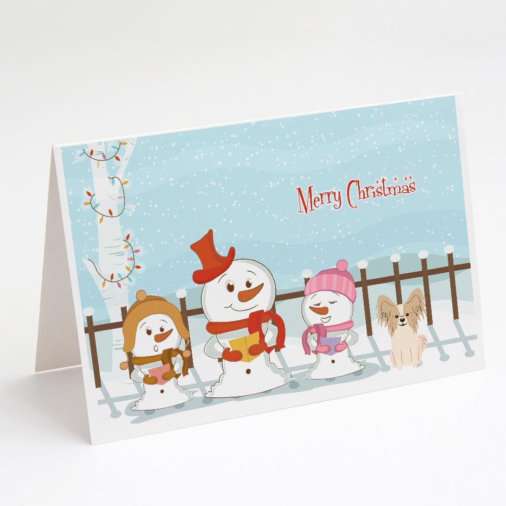 Merry Christmas Carolers Papillon Sable White Greeting Cards Pack of 8 Blank Cards with Envelopes Whimsical A7 Size 5x7