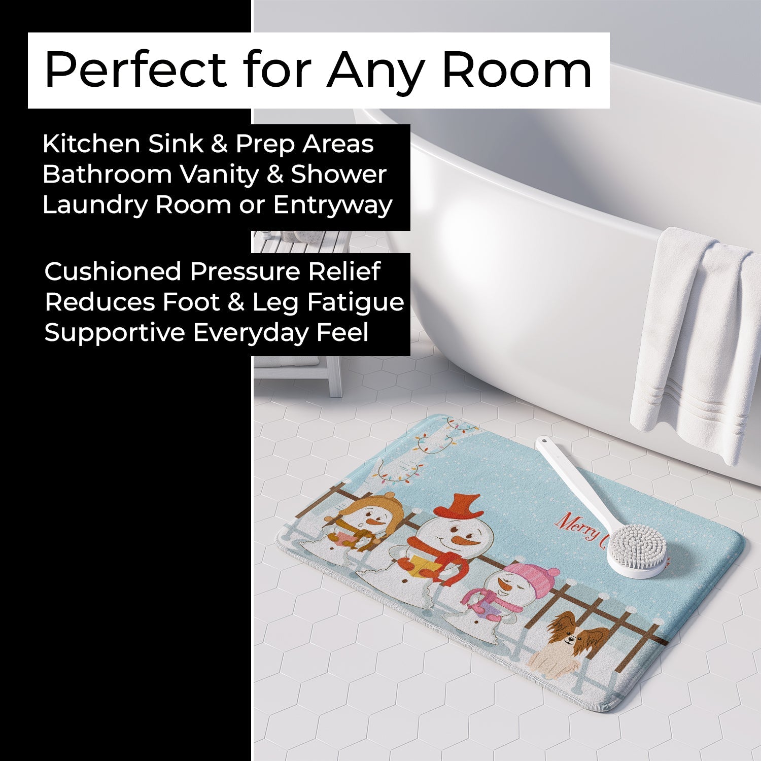 Merry Christmas Carolers Papillon Red White Memory Foam Kitchen Mat Machine Washable Anti-Fatigue Cushion Comfort Bath or Kitchen Rug