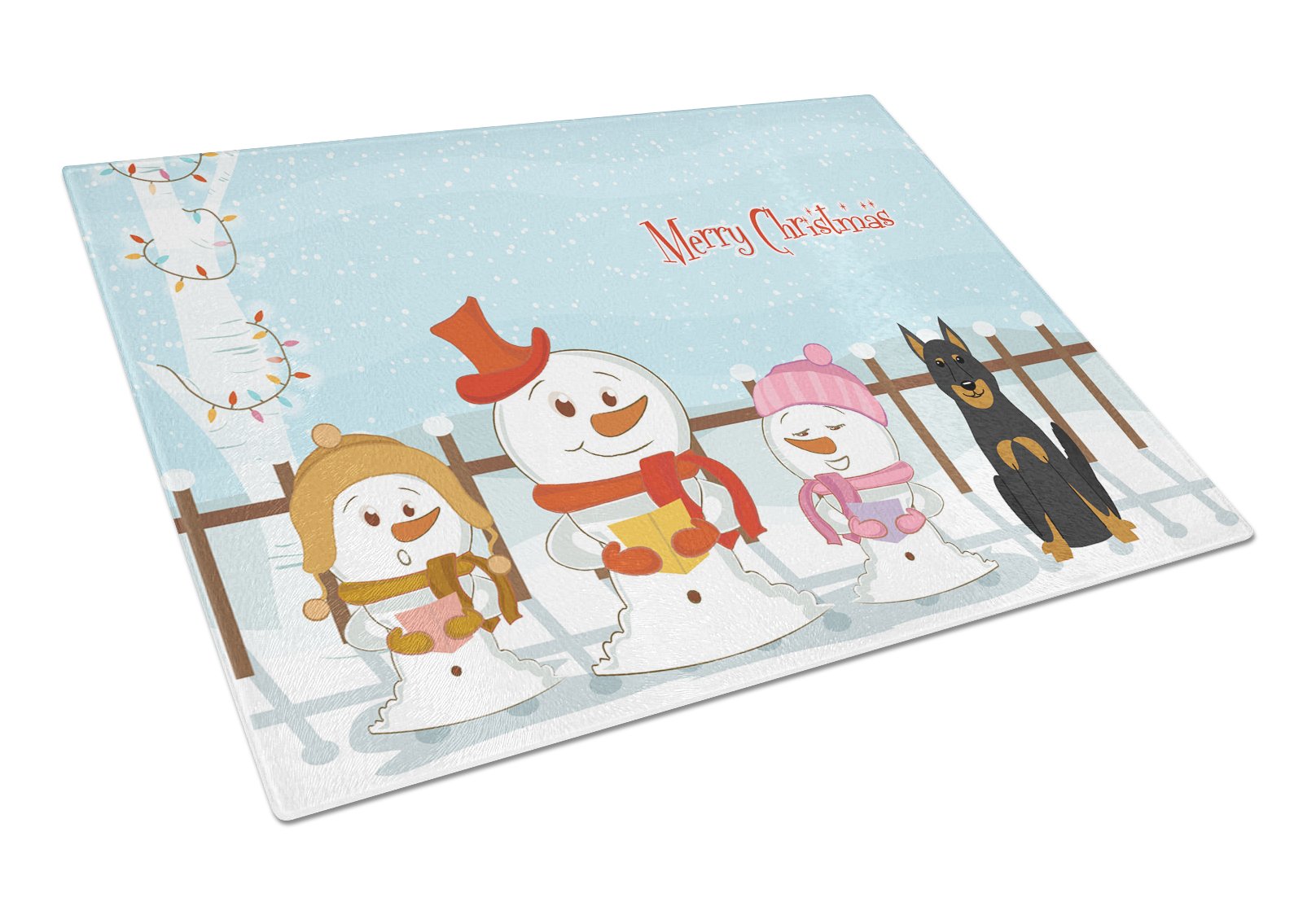 Merry Christmas Carolers Beauce Shepherd Dog Cutting Board Tempered Glass Kitchen Cutting Surface, Heat Resistant Chopping, Non-Slip Feet, Food Prep & Serving