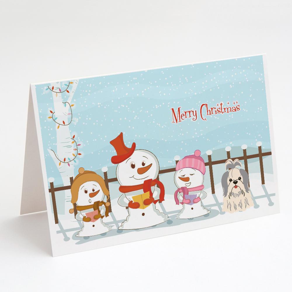 Merry Christmas Carolers Shih Tzu Silver White Greeting Cards Pack of 8 Blank Cards with Envelopes Whimsical A7 Size 5x7