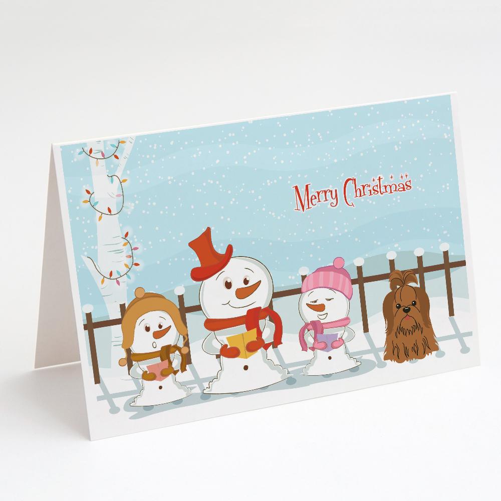 Merry Christmas Carolers Shih Tzu Chocolate Greeting Cards Pack of 8 Blank Cards with Envelopes Whimsical A7 Size 5x7