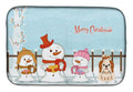 Merry Christmas Carolers Shih Tzu Red White Dish Drying Mat Absorbent Dish Drying Mat Pad for Kitchen Counter Dish Drainer Mat for Countertop, 14 x 21", Multicolor