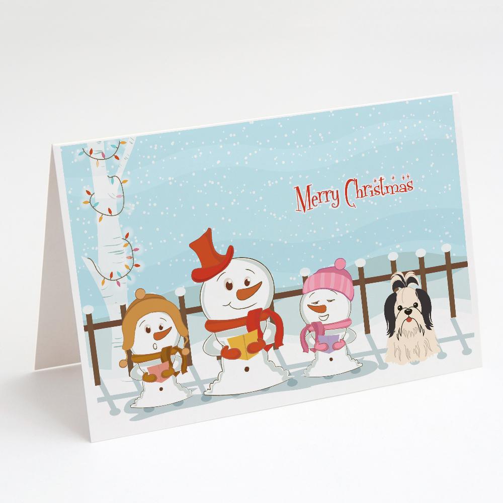 Merry Christmas Carolers Shih Tzu Black White Greeting Cards Pack of 8 Blank Cards with Envelopes Whimsical A7 Size 5x7