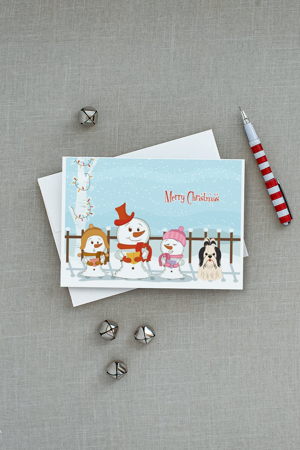Merry Christmas Carolers Shih Tzu Black White Greeting Cards Pack of 8 Blank Cards with Envelopes Whimsical A7 Size 5x7