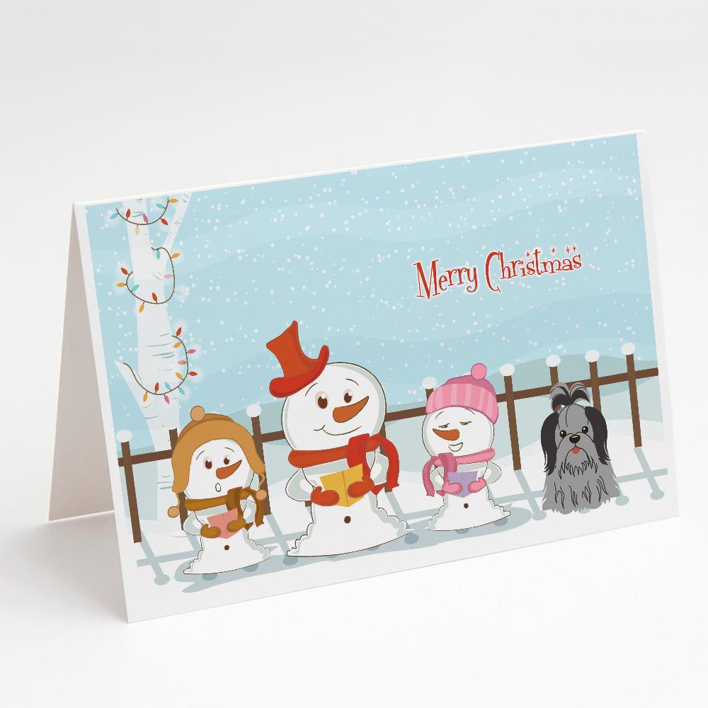 Merry Christmas Carolers Shih Tzu Black Silver Greeting Cards Pack of 8 Blank Cards with Envelopes Whimsical A7 Size 5x7