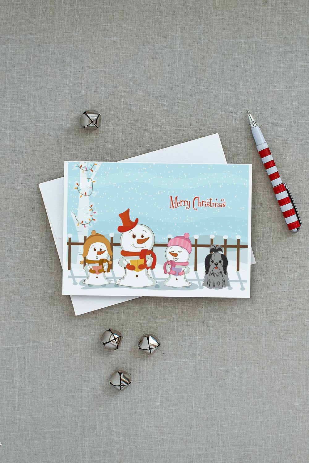 Merry Christmas Carolers Shih Tzu Black Silver Greeting Cards Pack of 8 Blank Cards with Envelopes Whimsical A7 Size 5x7