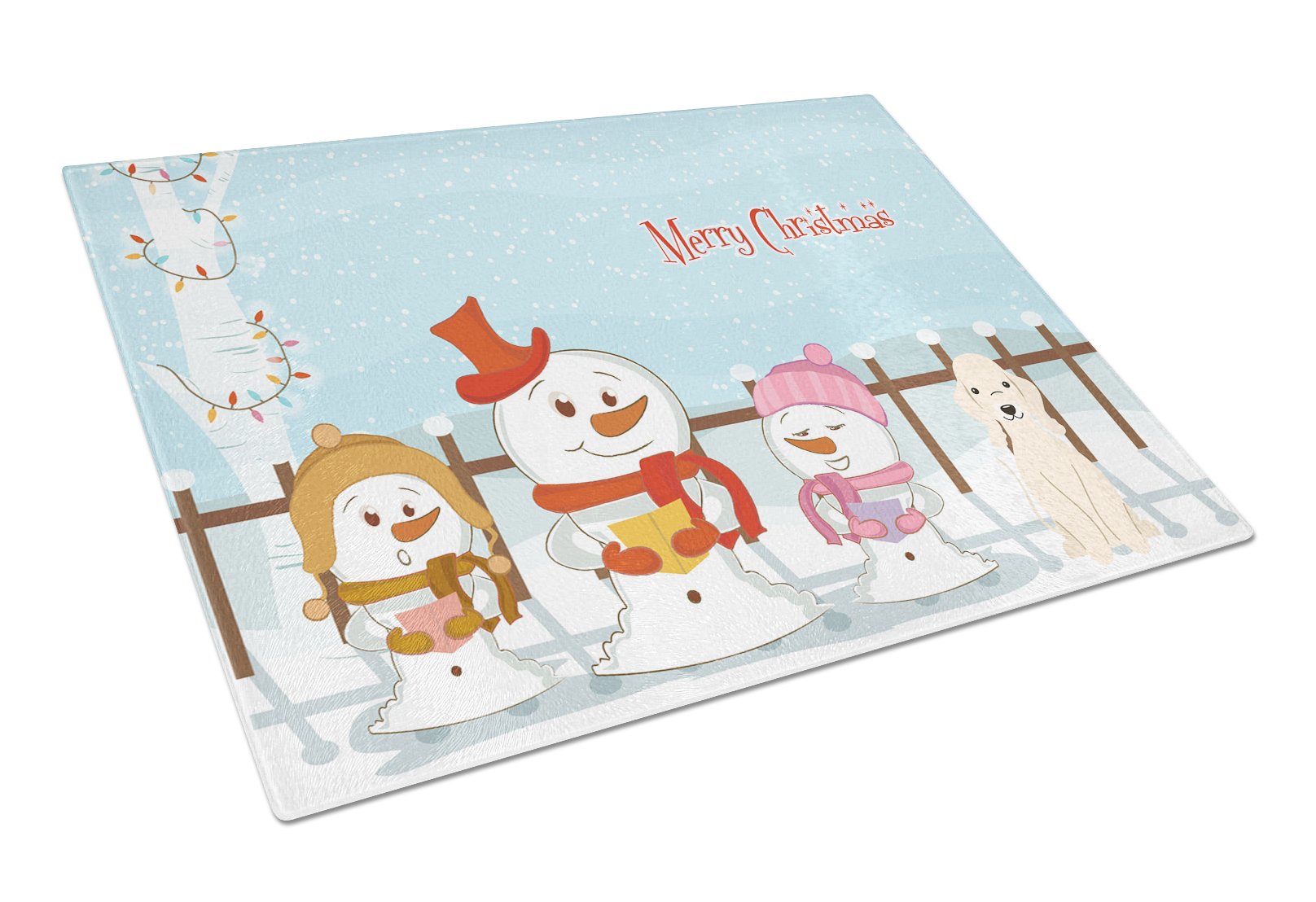 Merry Christmas Carolers Bedlington Terrier Sandy Cutting Board Tempered Glass Kitchen Cutting Surface, Heat Resistant Chopping, Non-Slip Feet, Food Prep & Serving