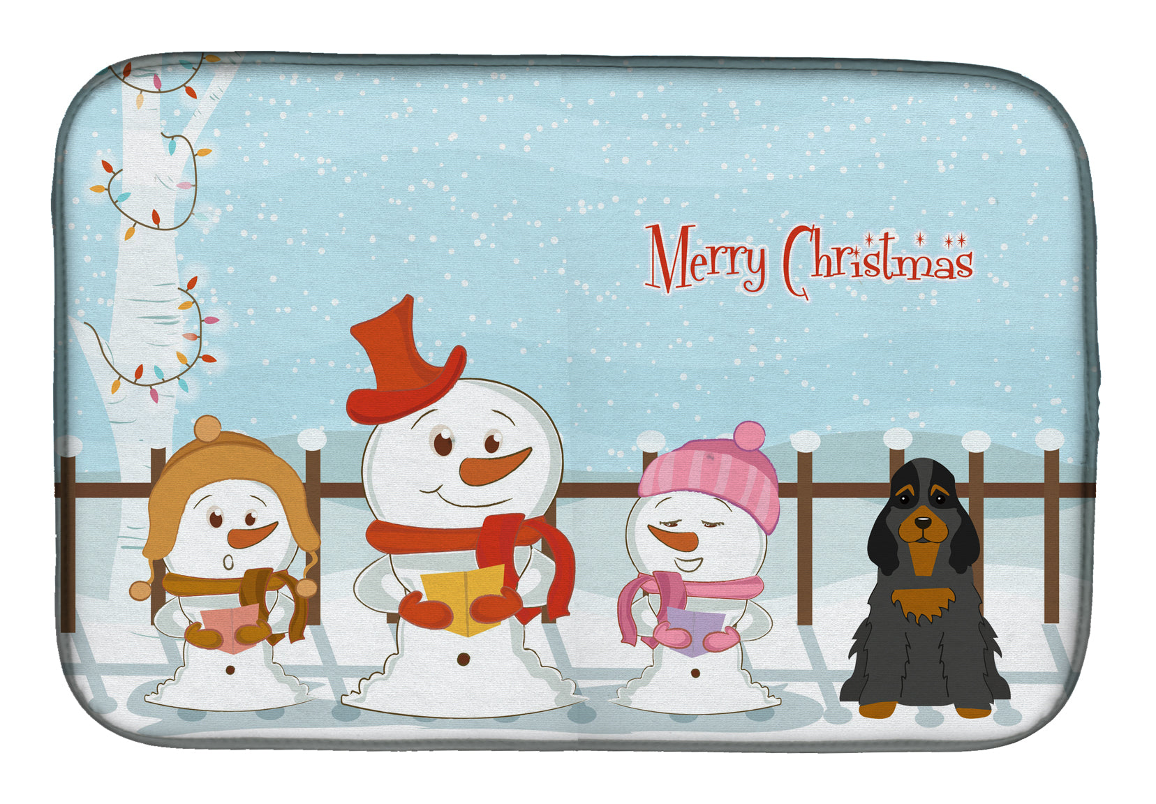 Merry Christmas Carolers Cocker Spaniel Black Tan Dish Drying Mat Absorbent Dish Drying Mat Pad for Kitchen Counter Dish Drainer Mat for Countertop, 14 x 21", Multicolor