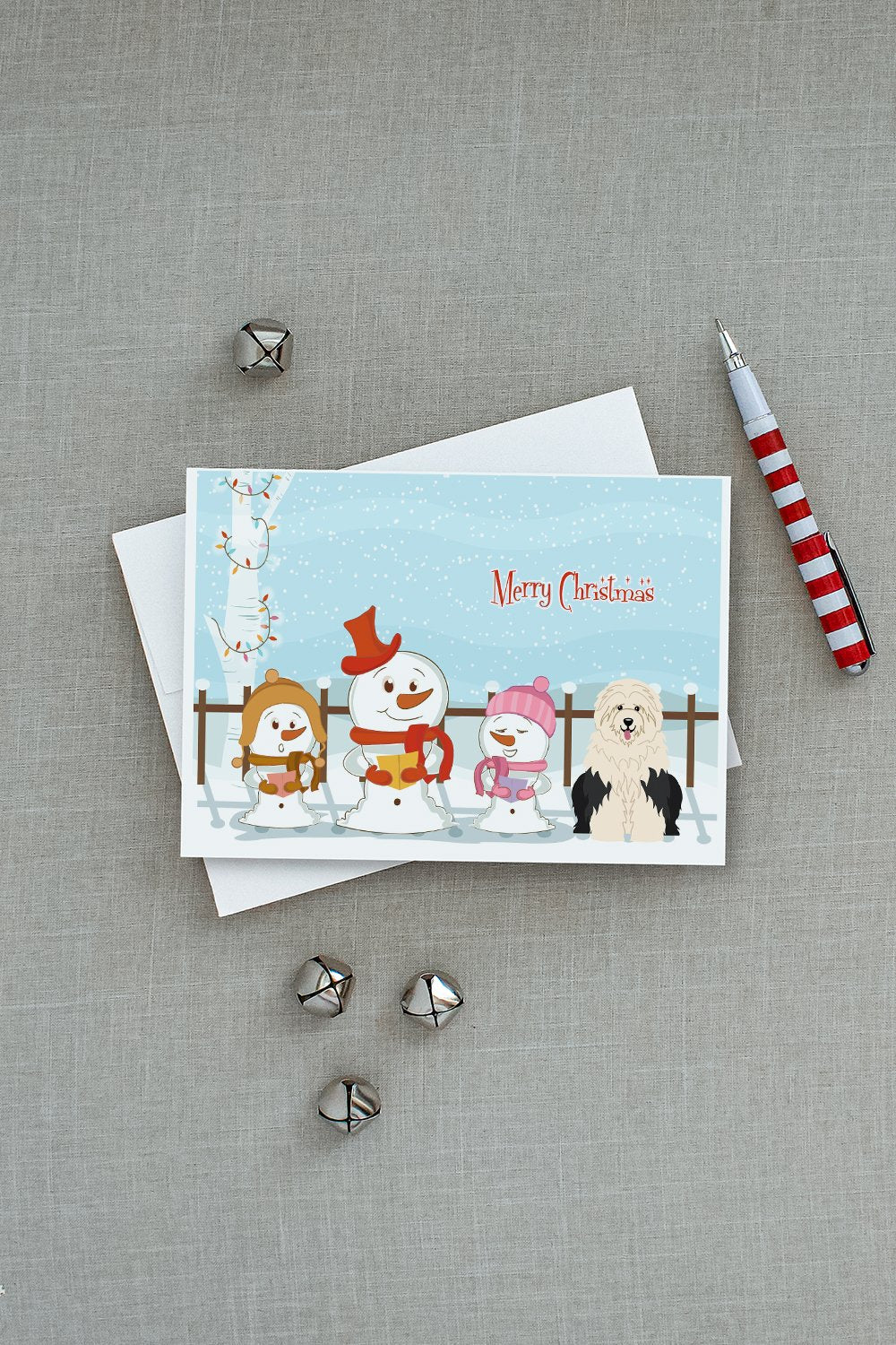 Merry Christmas Carolers Old English Sheepdog Greeting Cards Pack of 8 Blank Cards with Envelopes Whimsical A7 Size 5x7