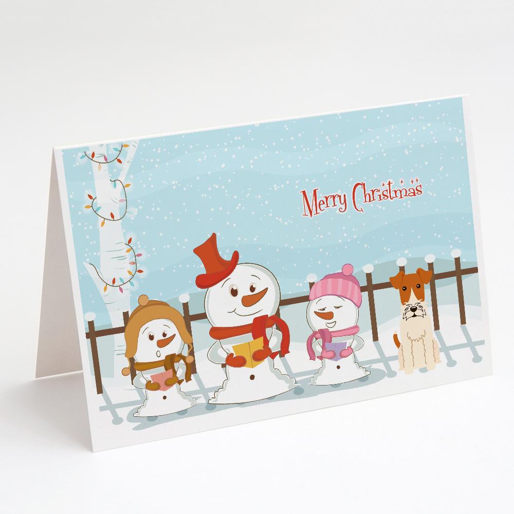 Merry Christmas Carolers Wire Fox Terrier Greeting Cards Pack of 8 Blank Cards with Envelopes Whimsical A7 Size 5x7