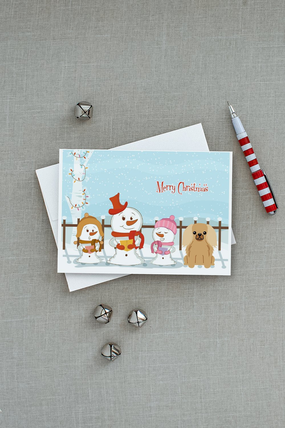Merry Christmas Carolers Pekingese Fawn Sable Greeting Cards Pack of 8 Blank Cards with Envelopes Whimsical A7 Size 5x7