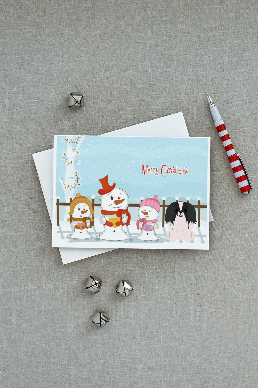 Merry Christmas Carolers Pekingese Black White Greeting Cards Pack of 8 Blank Cards with Envelopes Whimsical A7 Size 5x7
