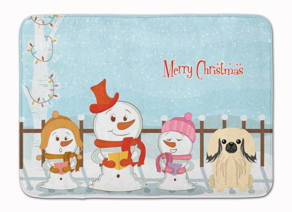 Merry Christmas Carolers Pekingese Cream Memory Foam Kitchen Mat Machine Washable Anti-Fatigue Cushion Comfort Bath or Kitchen Rug