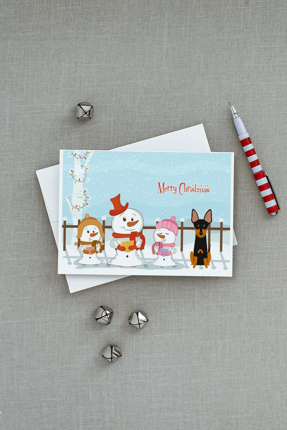 Merry Christmas Carolers English Toy Terrier Greeting Cards Pack of 8 Blank Cards with Envelopes Whimsical A7 Size 5x7