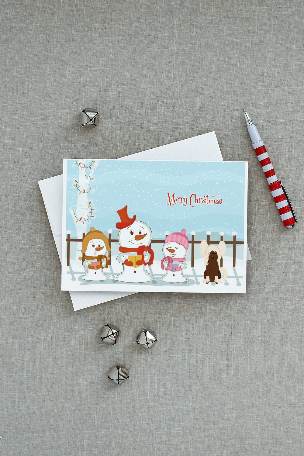 Merry Christmas Carolers Chinese Crested Cream Greeting Cards Pack of 8 Blank Cards with Envelopes Whimsical A7 Size 5x7