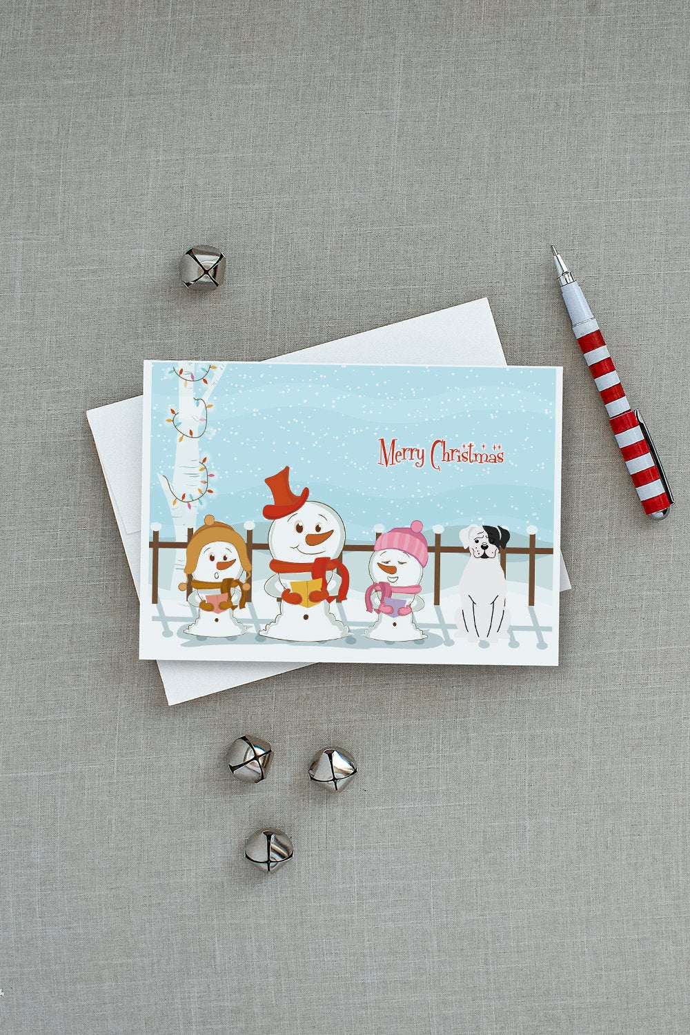 Merry Christmas Carolers White Boxer Cooper Greeting Cards Pack of 8 Blank Cards with Envelopes Whimsical A7 Size 5x7
