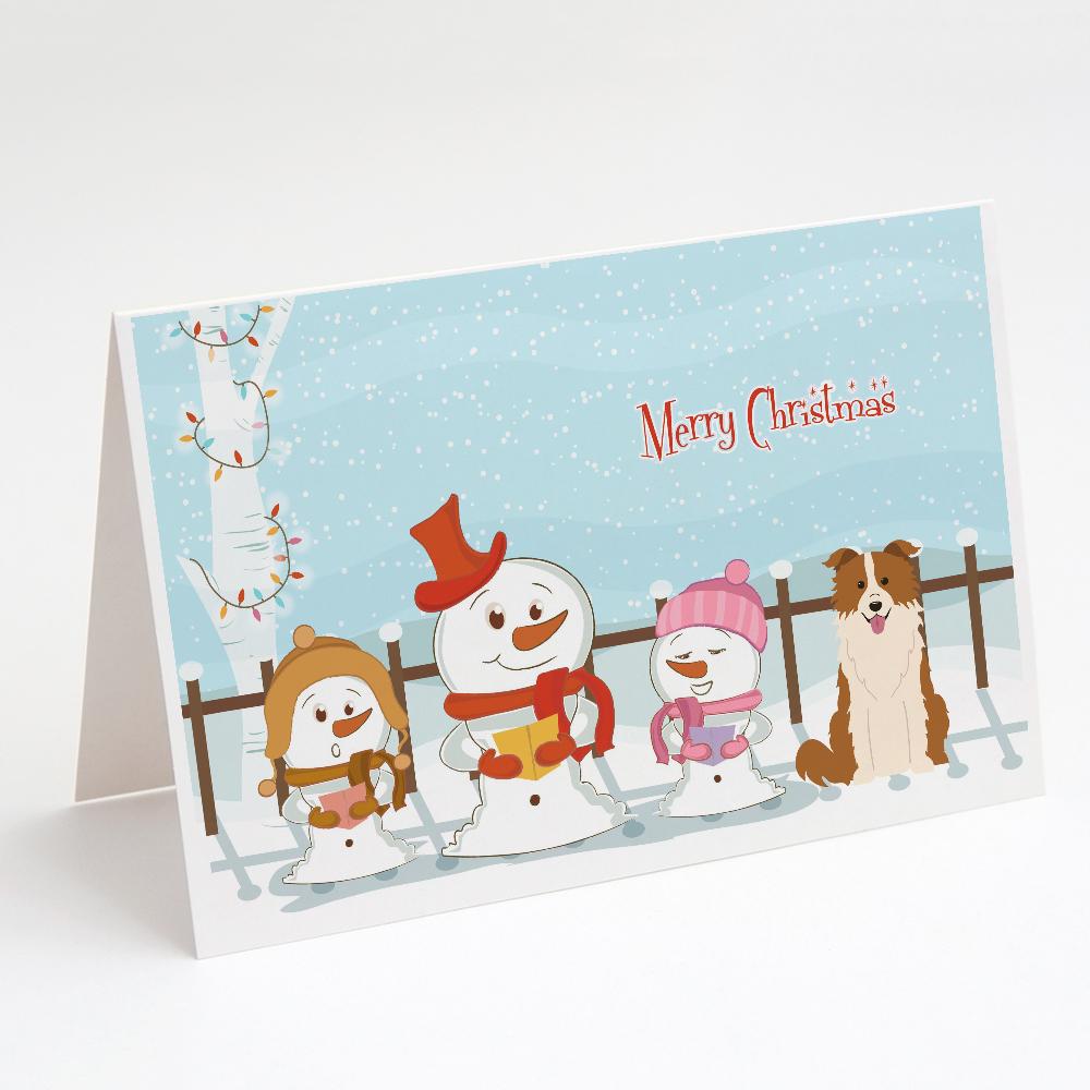 Merry Christmas Carolers Border Collie Red White Greeting Cards Pack of 8 Blank Cards with Envelopes Whimsical A7 Size 5x7