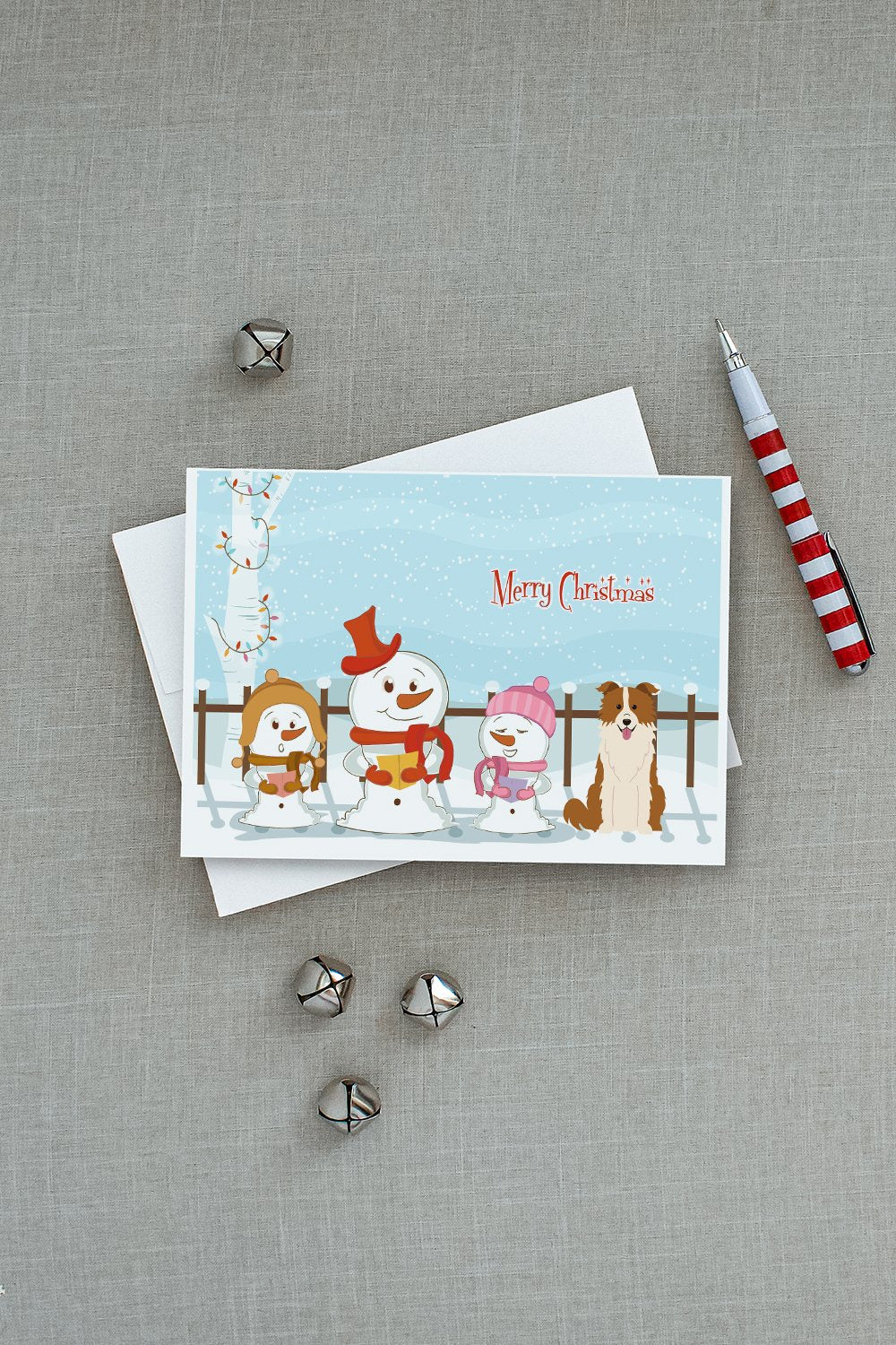 Merry Christmas Carolers Border Collie Red White Greeting Cards Pack of 8 Blank Cards with Envelopes Whimsical A7 Size 5x7