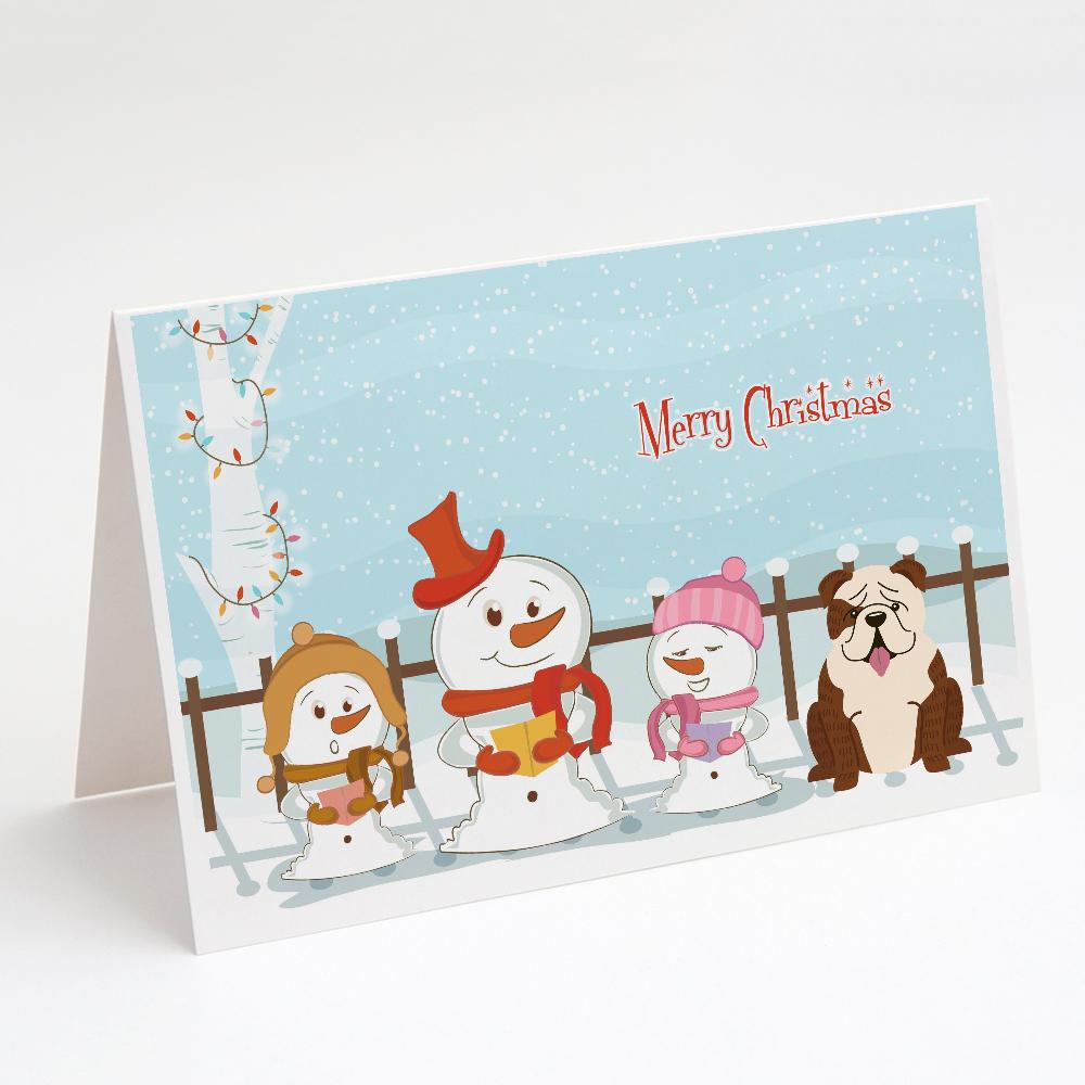 Merry Christmas Carolers English Bulldog Brindle White Greeting Cards Pack of 8 Blank Cards with Envelopes Whimsical A7 Size 5x7