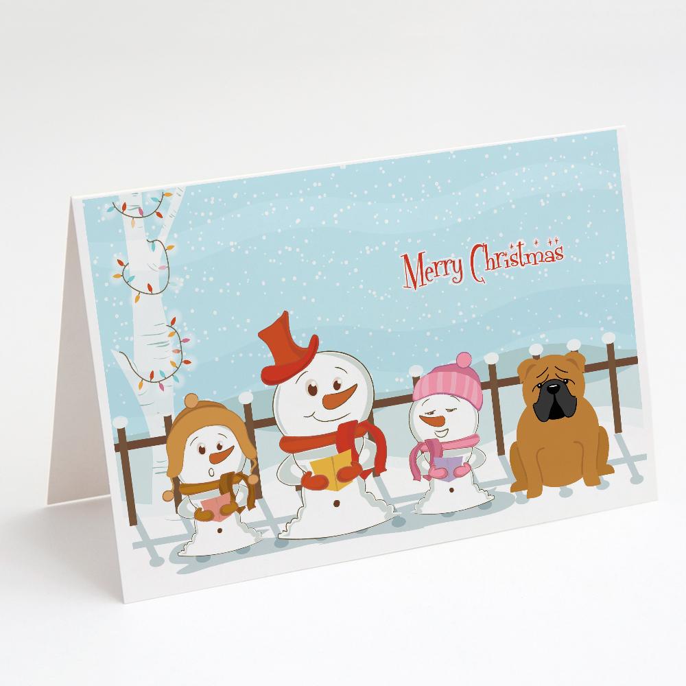 Merry Christmas Carolers English Bulldog Red Greeting Cards Pack of 8 Blank Cards with Envelopes Whimsical A7 Size 5x7