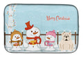 Merry Christmas Carolers English Bulldog White Dish Drying Mat Absorbent Dish Drying Mat Pad for Kitchen Counter Dish Drainer Mat for Countertop, 14 x 21", Multicolor