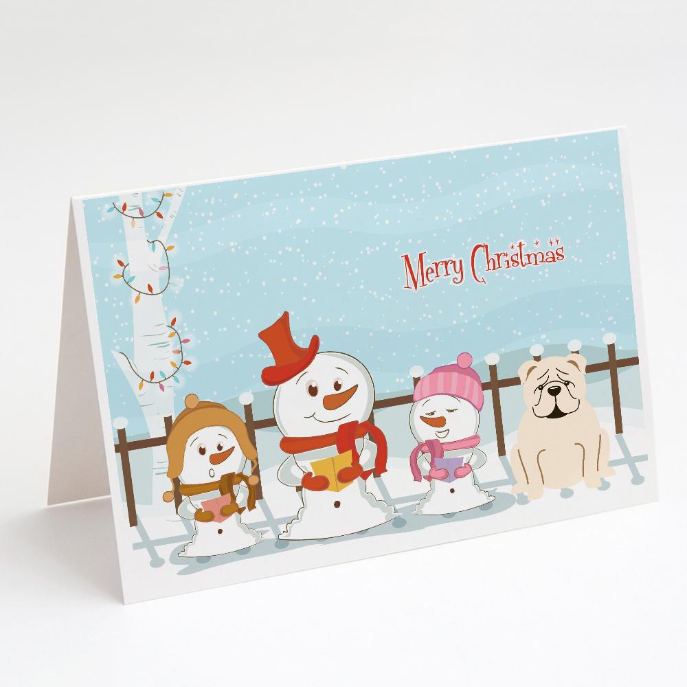 Merry Christmas Carolers English Bulldog White Greeting Cards Pack of 8 Blank Cards with Envelopes Whimsical A7 Size 5x7