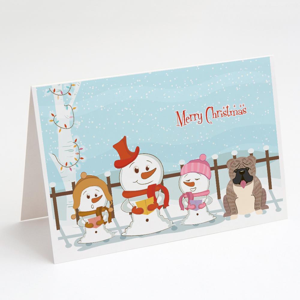 Merry Christmas Carolers English Bulldog Grey Brindle Greeting Cards Pack of 8 Blank Cards with Envelopes Whimsical A7 Size 5x7