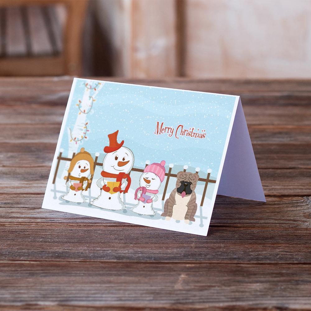 Merry Christmas Carolers English Bulldog Grey Brindle Greeting Cards Pack of 8 Blank Cards with Envelopes Whimsical A7 Size 5x7