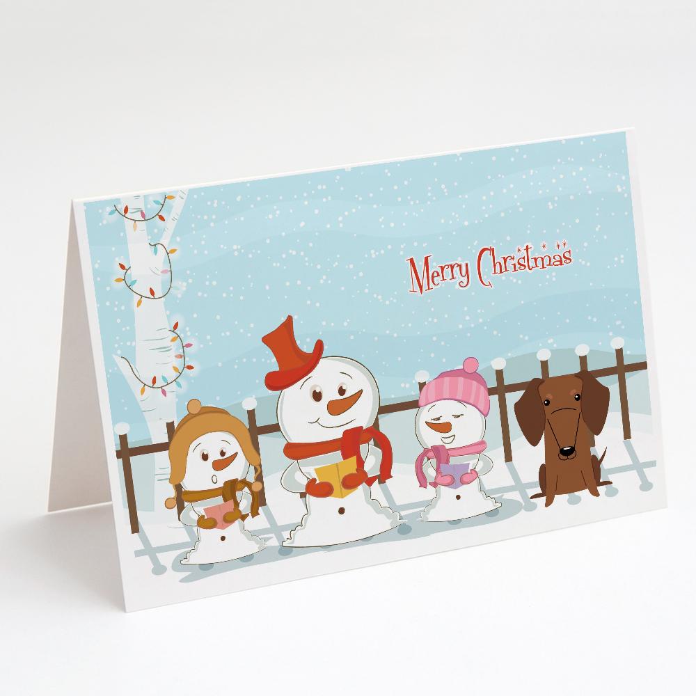 Merry Christmas Carolers Dachshund Red Brown Greeting Cards Pack of 8 Blank Cards with Envelopes Whimsical A7 Size 5x7