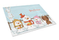 Merry Christmas Carolers Dachshund Red Brown Cutting Board Tempered Glass Kitchen Cutting Surface, Heat Resistant Chopping, Non-Slip Feet, Food Prep & Serving