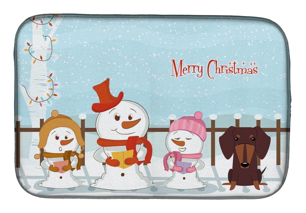 Merry Christmas Carolers Dachshund Chocolate Dish Drying Mat Absorbent Dish Drying Mat Pad for Kitchen Counter Dish Drainer Mat for Countertop, 14 x 21", Multicolor