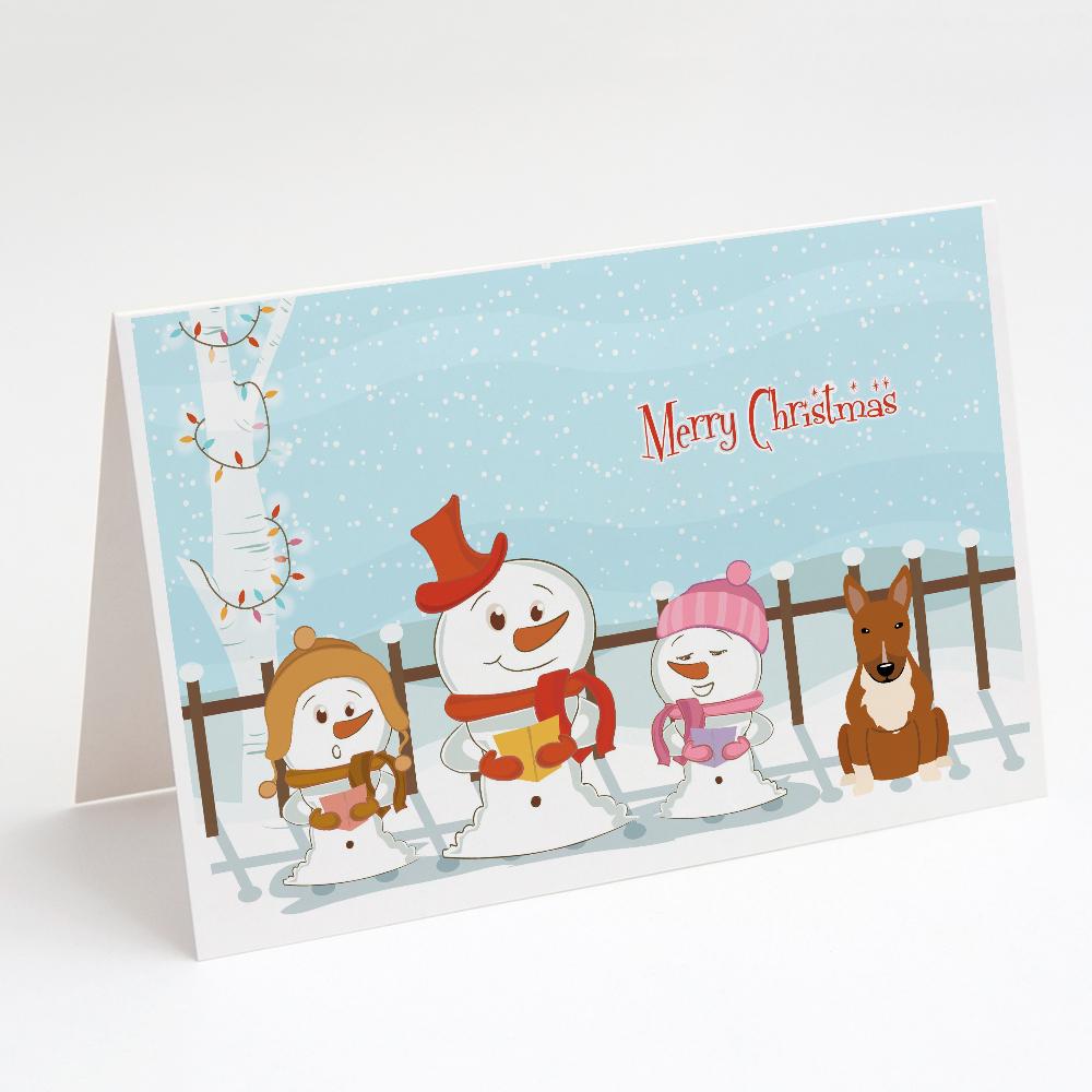 Merry Christmas Carolers Bull Terrier Red Greeting Cards Pack of 8 Blank Cards with Envelopes Whimsical A7 Size 5x7
