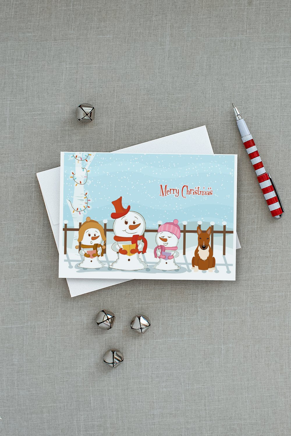 Merry Christmas Carolers Bull Terrier Red Greeting Cards Pack of 8 Blank Cards with Envelopes Whimsical A7 Size 5x7
