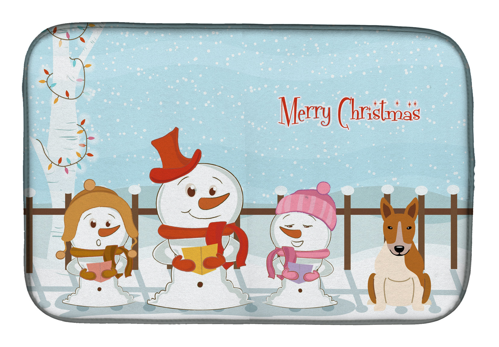 Merry Christmas Carolers Bull Terrier Red White Dish Drying Mat Absorbent Dish Drying Mat Pad for Kitchen Counter Dish Drainer Mat for Countertop, 14 x 21", Multicolor