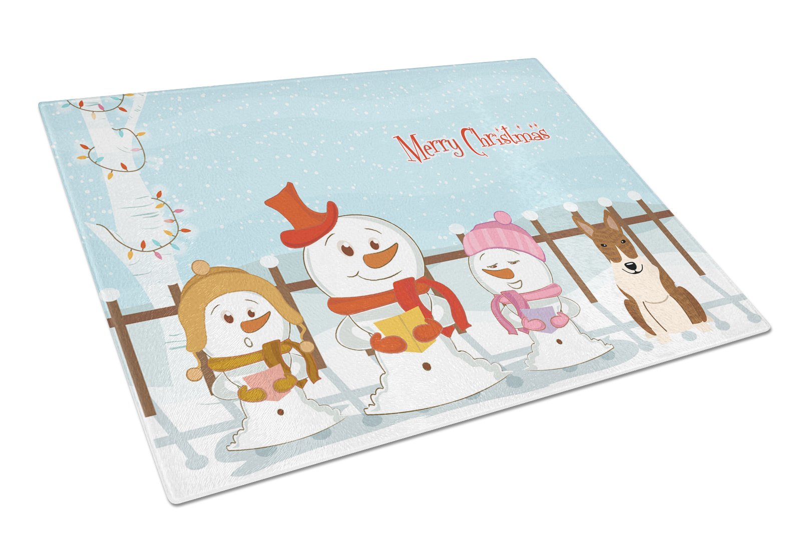 Merry Christmas Carolers Bull Terrier Brindle Cutting Board Tempered Glass Kitchen Cutting Surface, Heat Resistant Chopping, Non-Slip Feet, Food Prep & Serving