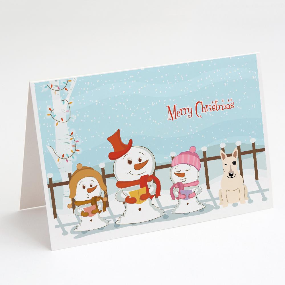 Merry Christmas Carolers Bull Terrier White Greeting Cards Pack of 8 Blank Cards with Envelopes Whimsical A7 Size 5x7