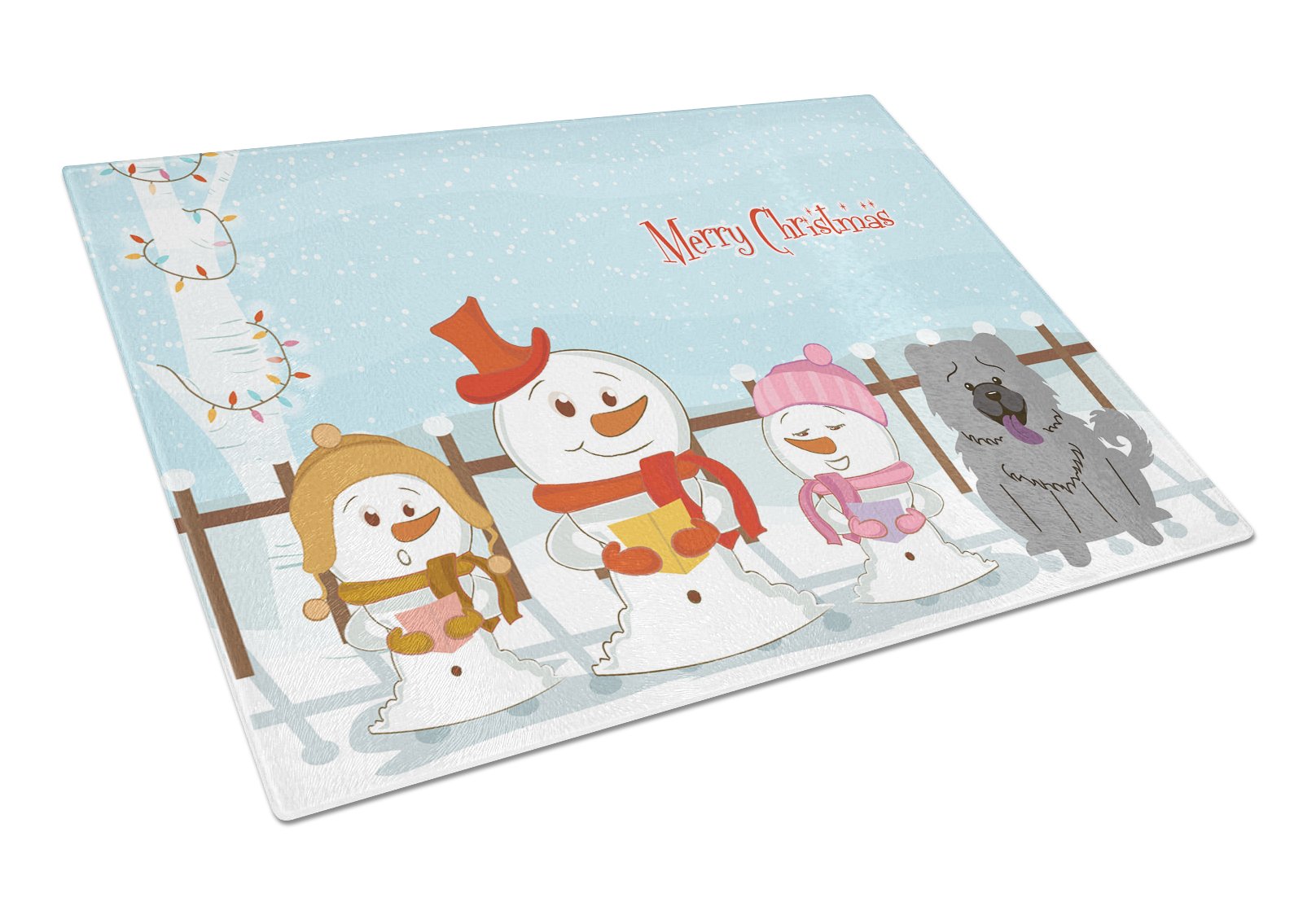 Merry Christmas Carolers Chow Chow Blue Cutting Board Tempered Glass Kitchen Cutting Surface, Heat Resistant Chopping, Non-Slip Feet, Food Prep & Serving