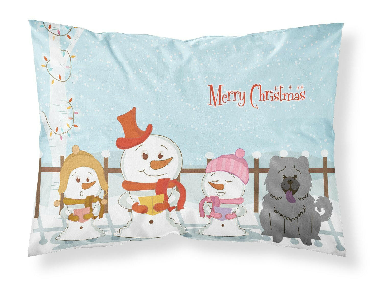 Merry Christmas Carolers Chow Chow Blue Standard Pillowcase Lightweight Super Soft Easy Care Decorative Artwork Pillowcase, Standard