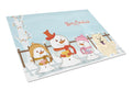Merry Christmas Carolers Chow Chow White Cutting Board Tempered Glass Kitchen Cutting Surface, Heat Resistant Chopping, Non-Slip Feet, Food Prep & Serving