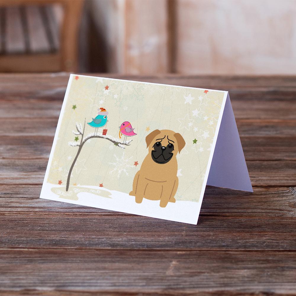 Christmas Presents between Friends Pug - Brown Greeting Cards Pack of 8 Blank Cards with Envelopes Whimsical A7 Size 5x7