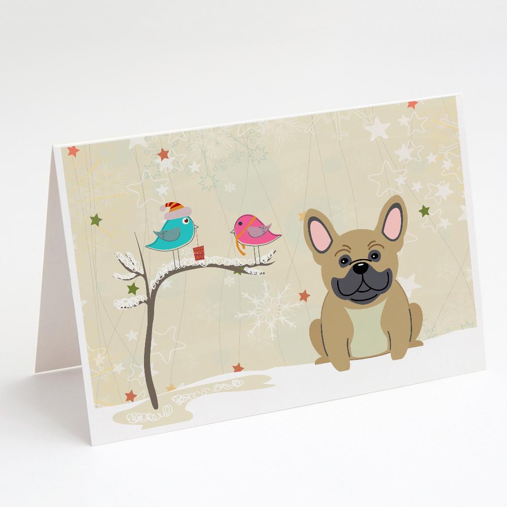 Christmas Presents between Friends French Bulldog - Cream Greeting Cards Pack of 8 Blank Cards with Envelopes Whimsical A7 Size 5x7