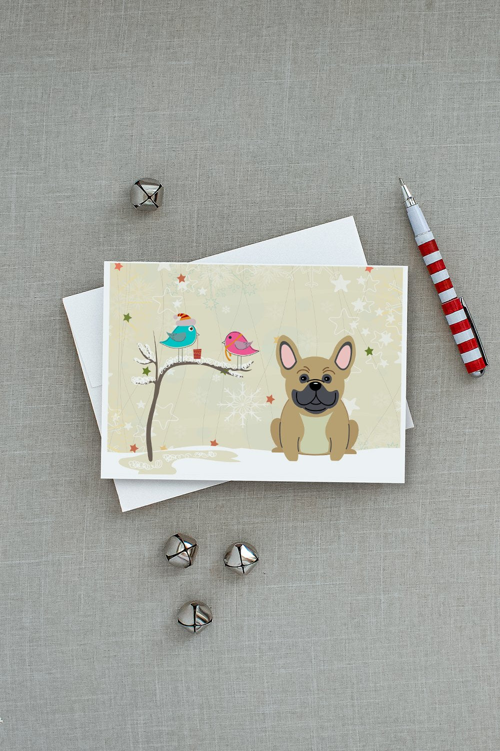 Christmas Presents between Friends French Bulldog - Cream Greeting Cards Pack of 8 Blank Cards with Envelopes Whimsical A7 Size 5x7
