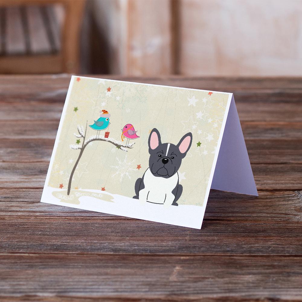 Christmas Presents between Friends French Bulldog - Black and White Greeting Cards Pack of 8 Blank Cards with Envelopes Whimsical A7 Size 5x7