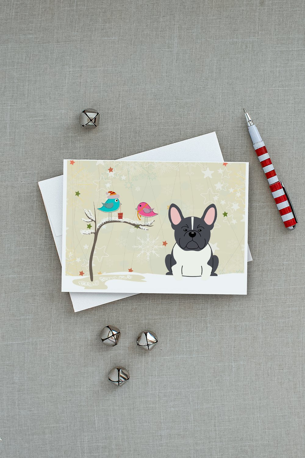 Christmas Presents between Friends French Bulldog - Black and White Greeting Cards Pack of 8 Blank Cards with Envelopes Whimsical A7 Size 5x7