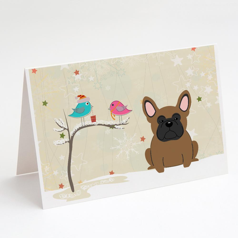 Christmas Presents between Friends French Bulldog - Brown Greeting Cards Pack of 8 Blank Cards with Envelopes Whimsical A7 Size 5x7